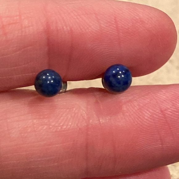 Vintage Lapis Stud Earrings - Picture 2 of 4